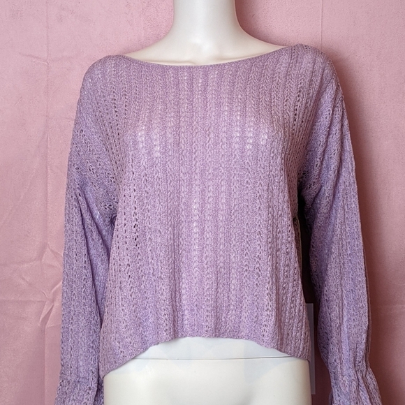 Urban Outfitters Purple Knit Wide Neck Long Sleeve Tie Wrist Top size Small - Picture 1 of 8